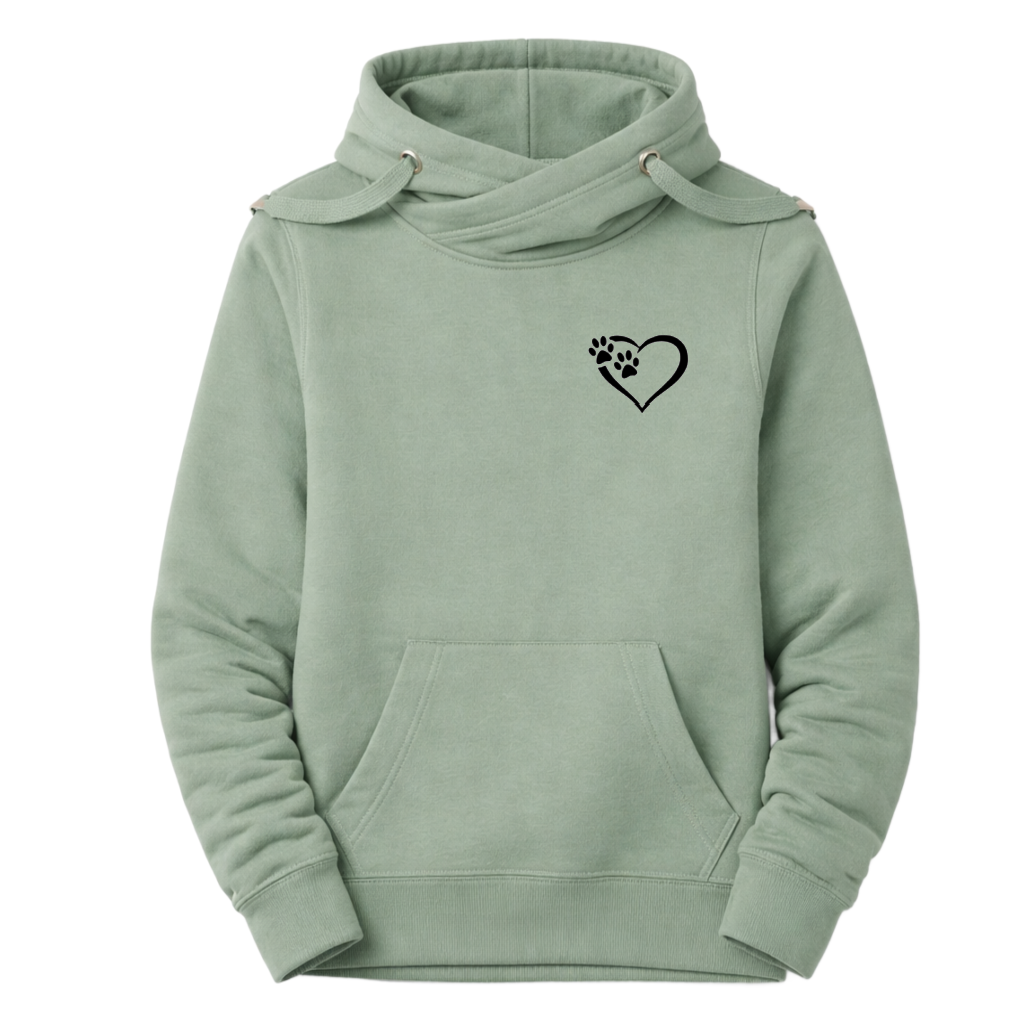 Heart and Paw Luxury Cowl Neck Hoodie - Sage Green Size XS - (UK 6-8)