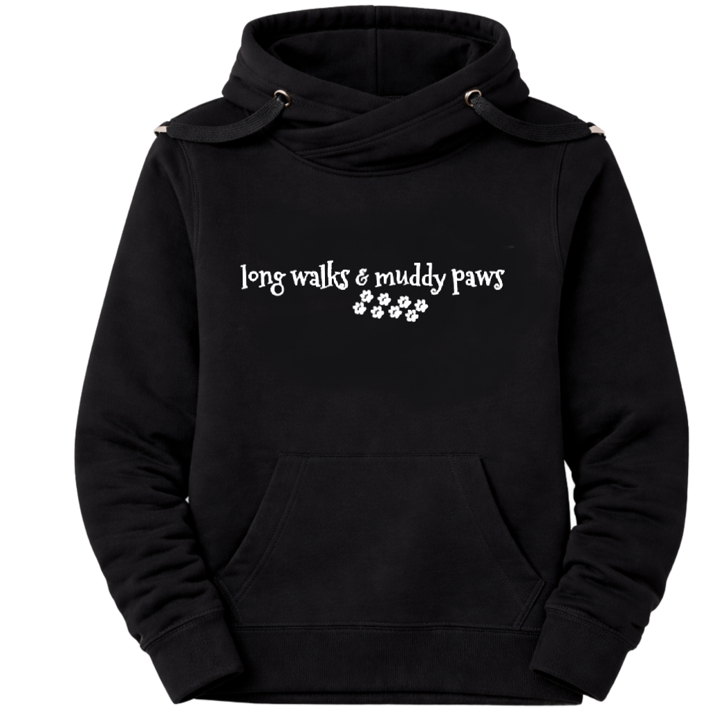 Long Walks & Muddy Paws Luxury Cowl Neck Hoodie - Black Size XL - (UK 16-18)