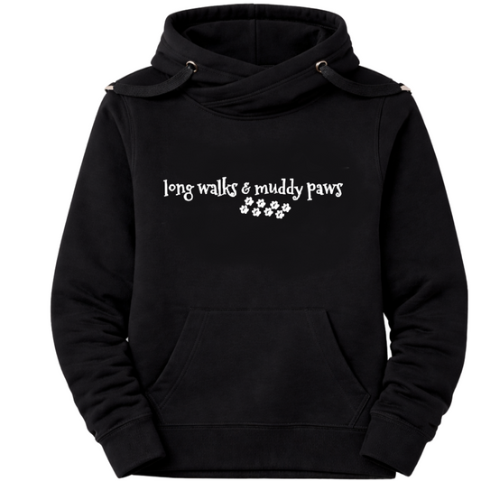 Long Walks & Muddy Paws Luxury Cowl Neck Hoodie - Black Size XL - (UK 16-18)