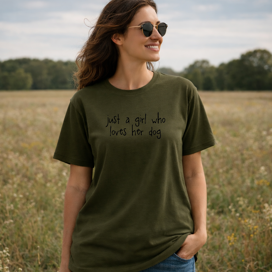 Just a Girl who Loves her Dog T-Shirt - Khaki Size M - UK 12-14 (38")