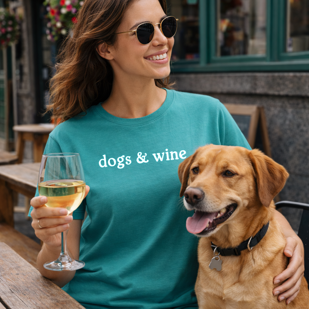Dogs and Wine T-Shirt - Teal Size M - UK 12-14 (38")