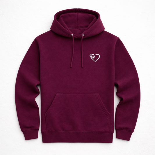 Heart and Paws Hoodie - Burgundy - Size L - UK 16-18 (44")