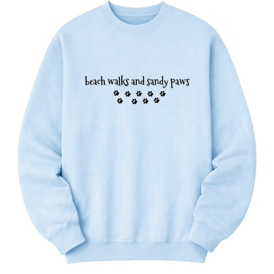 Beach Walks and Sandy Paws Sweatshirt - Sky Blue Size M - UK 14(38")