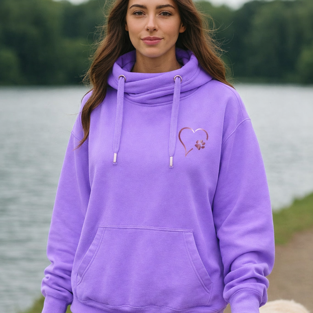 Rose Gold Heart and Paw Luxury Cowl Neck Hoodie - Lavender Size XXL - (UK 22-24)