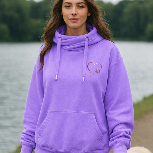 Rose Gold Heart and Paw Luxury Cowl Neck Hoodie - Lavender Size XXL - (UK 22-24)