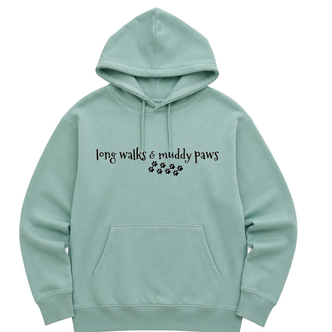 Long Walks & Muddy Paws  Hoodie - Sea Foam Size L - UK 16 (44")