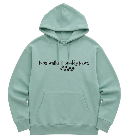 Long Walks & Muddy Paws  Hoodie - Sea Foam Size L - UK 16 (44")