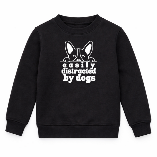 Easily Distracted By Dogs Black Sweatshirt - BLACK SIZE 9-11
