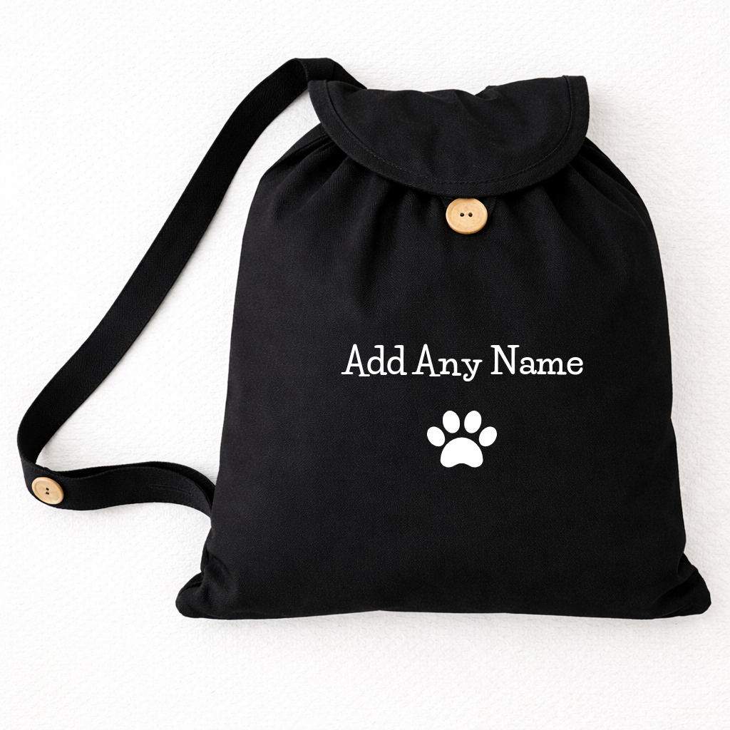 Personalised Black Canvas Drawstring Backpack - Add any Name