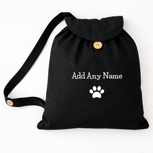 Personalised Black Canvas Drawstring Backpack - Add any Name