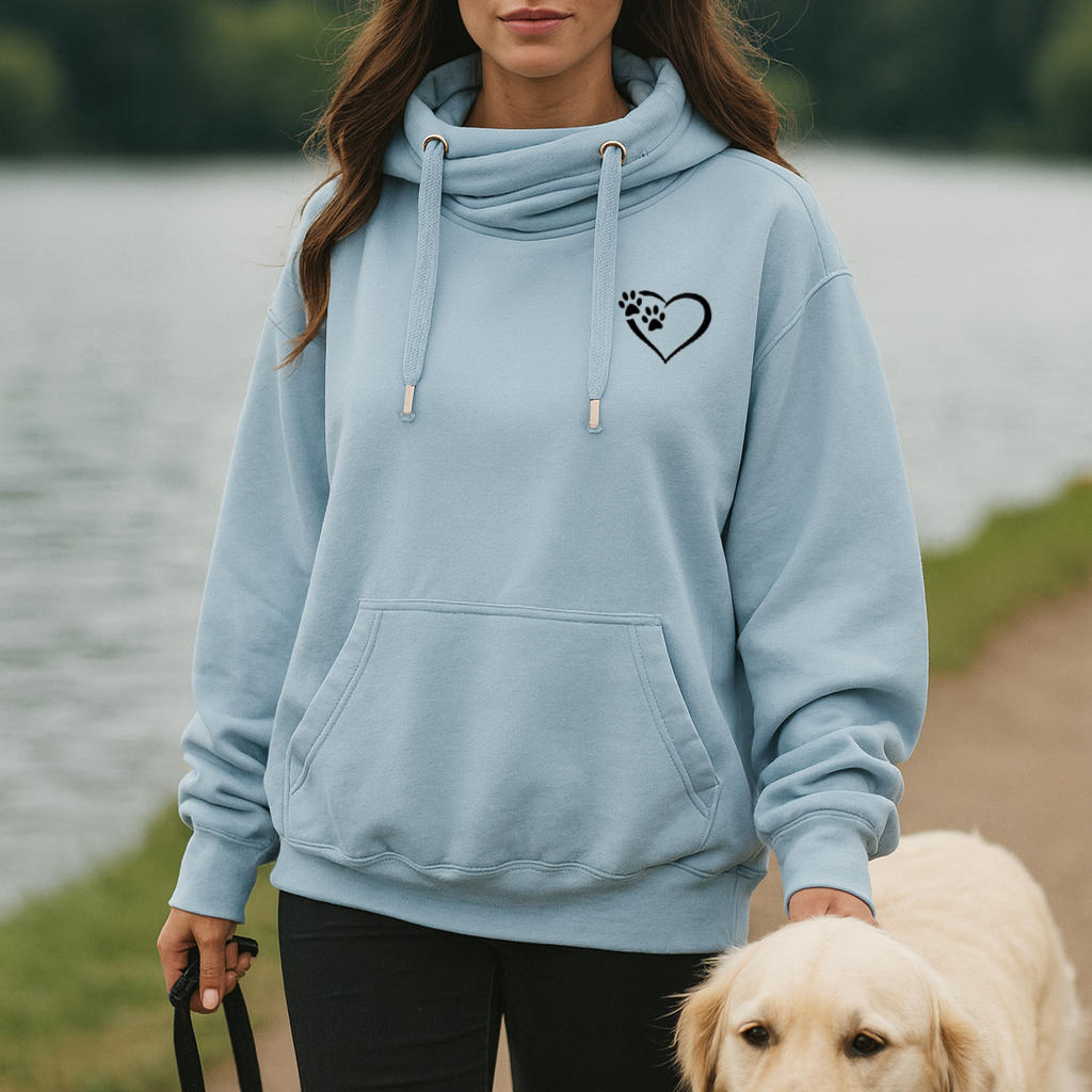 Heart and Paw Luxury Cowl Neck Hoodie - Sky Blue Size S - (UK 10)