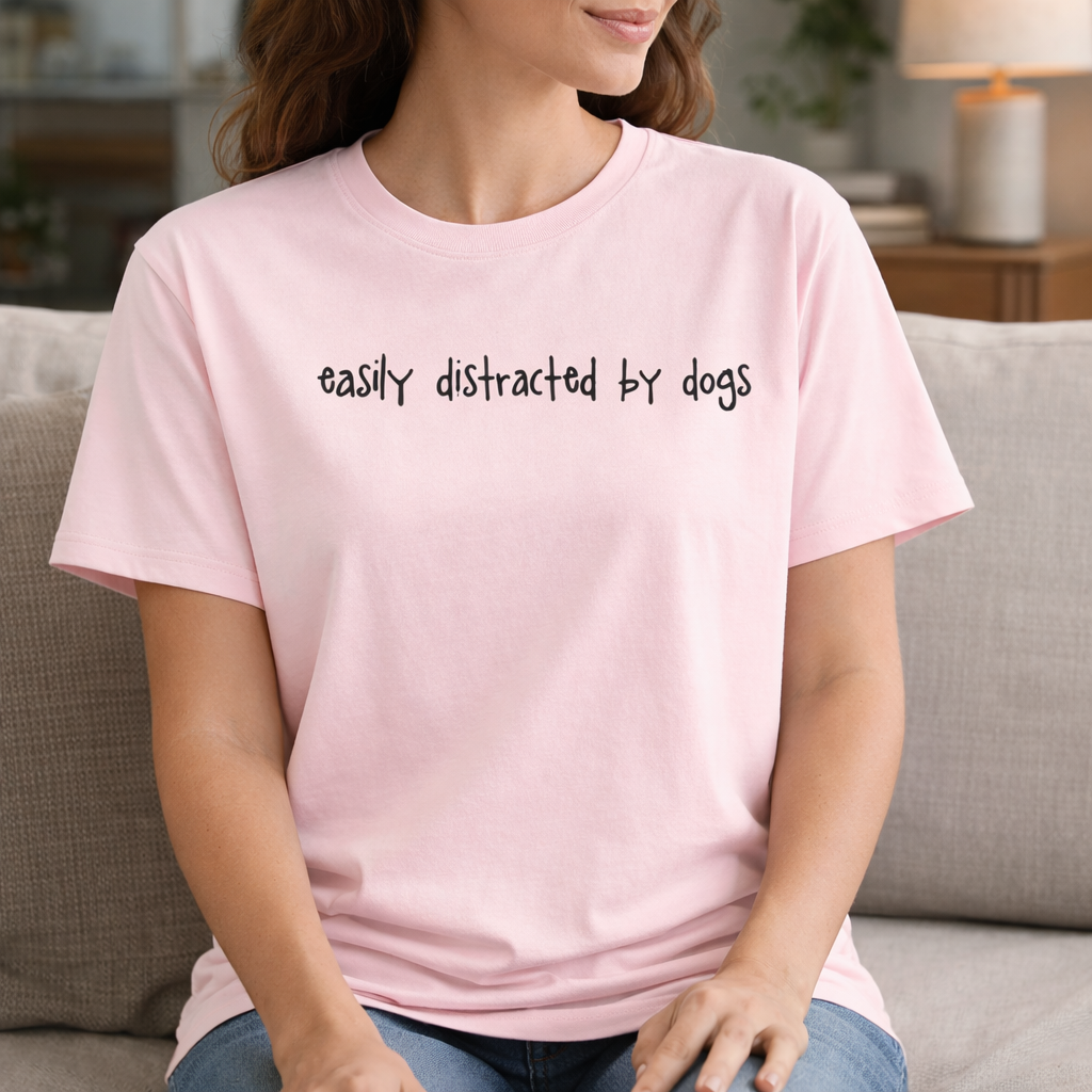 Easily Distracted by Dogs T-Shirt - Dusky Pink Size XL - 43" (UK20)