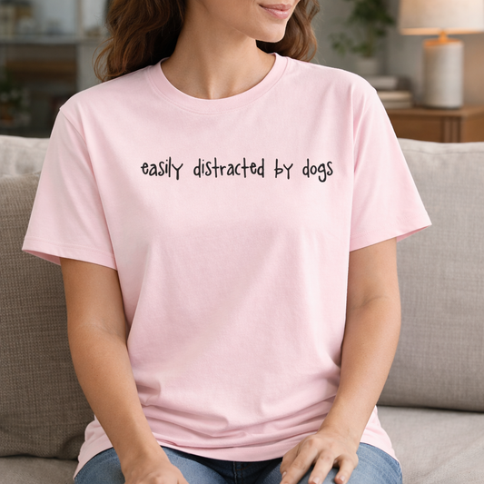 Easily Distracted by Dogs T-Shirt - Dusky Pink Size XL - 43" (UK20)