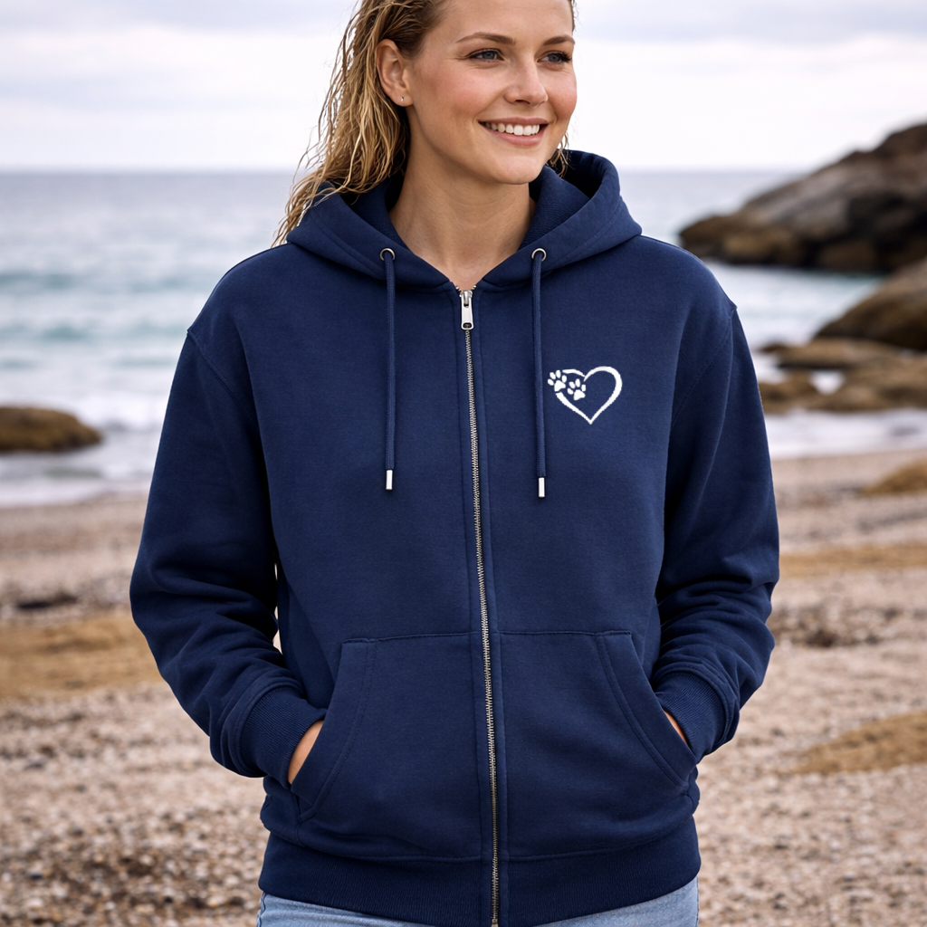 Heart and Paws Luxury Zip up Hoodie - Navy Blue Size S (34-36")