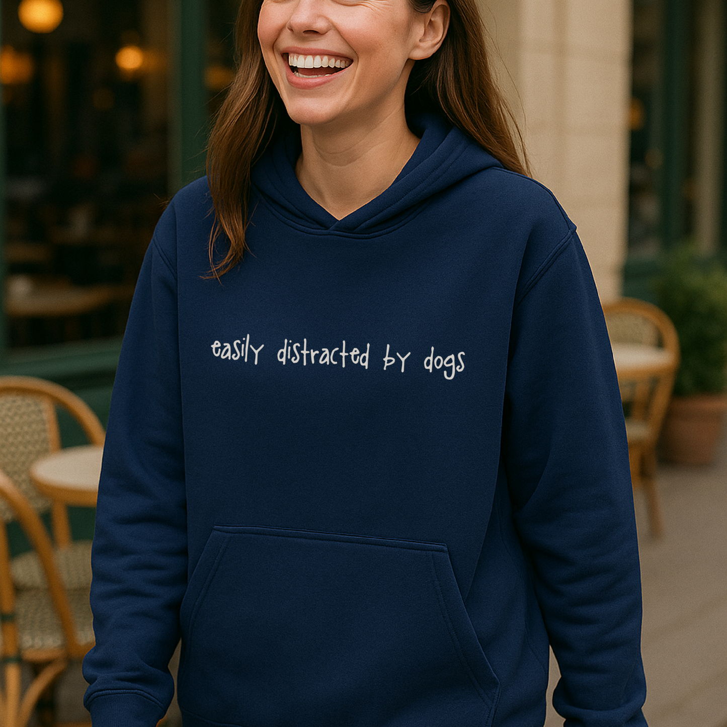 Easily Distracted by Dogs Hoodie - Navy Size S - UK 10-12 (36")