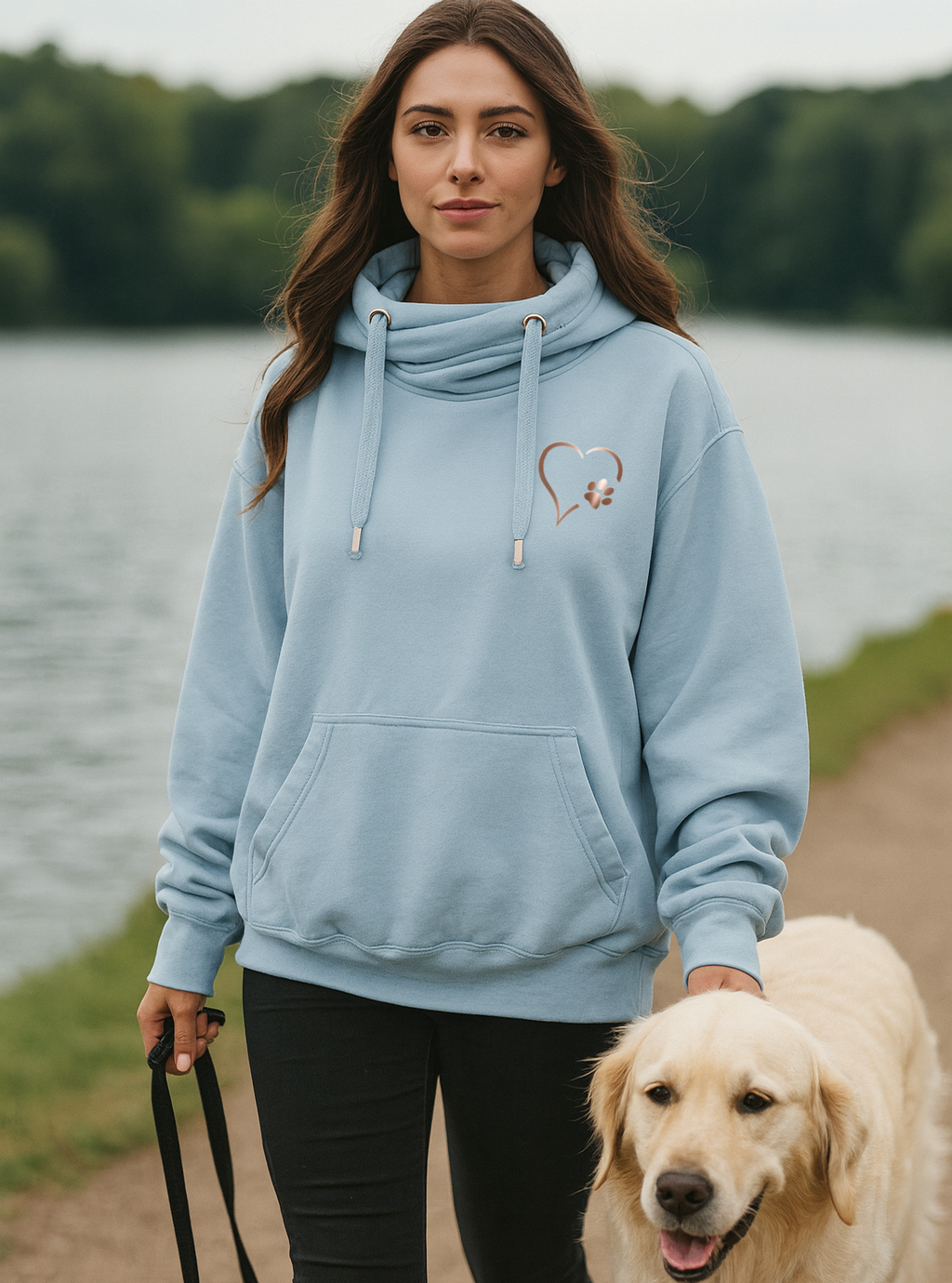 Rose Gold Heart and Paw Luxury Cowl Neck