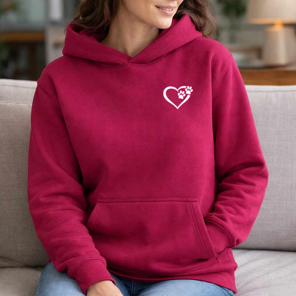Heart and Paws Hoodie - Cranberry Size XXL - 52" (UK 24-26)
