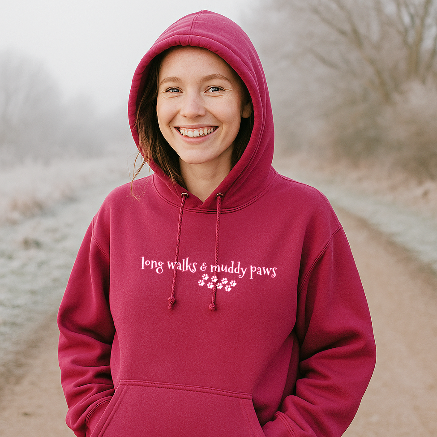 Long Walks and Muddy Paws Hoodie - Cranberry Size S - UK 10-12 (36")