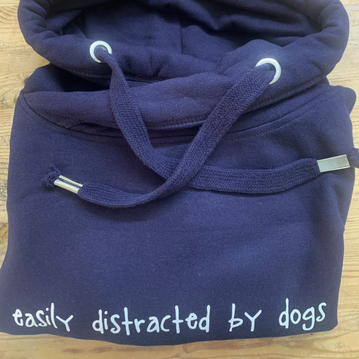 'Easily Distracted By Dogs' Luxury Cowl Neck Hoodie - Navy - Size L (UK 14-16)