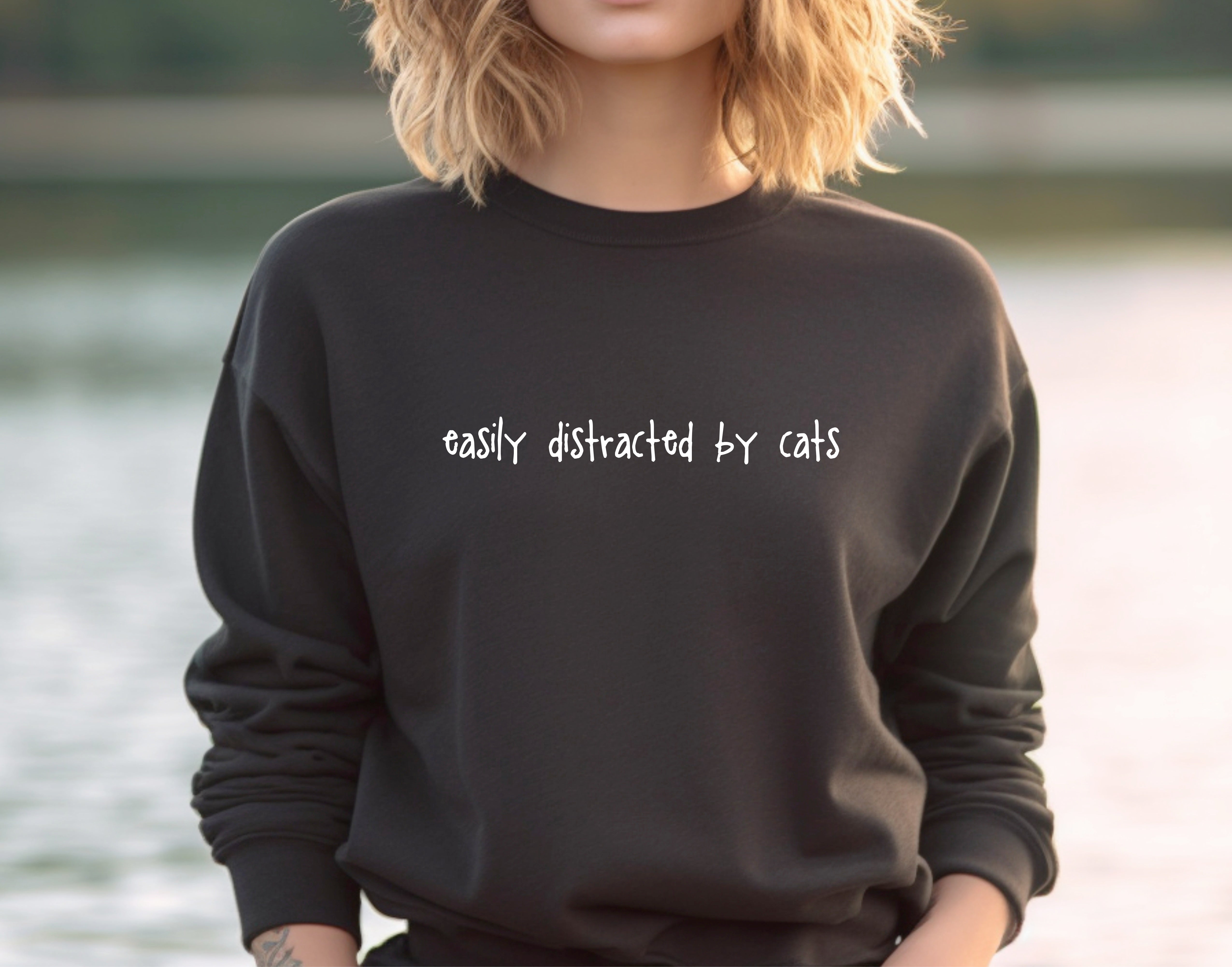 'Easily Distracted by Cats' Sweatshirt, Women's Sweatshirt