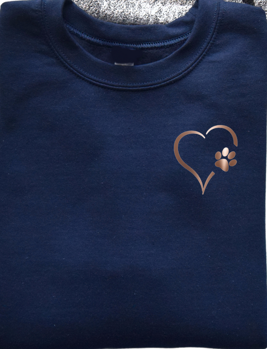 Rose Gold Heart and Paws Sweatshirt - Navy Size M - UK 14 (40")