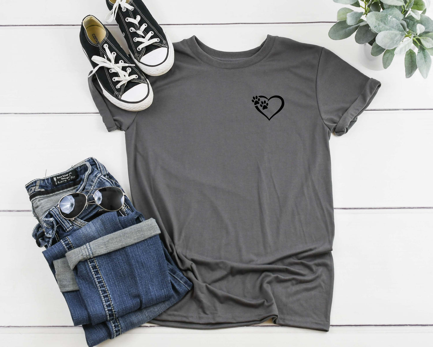 Heart and Paws T-Shirt - Charcoal Size M - 38" (UK 12-14)