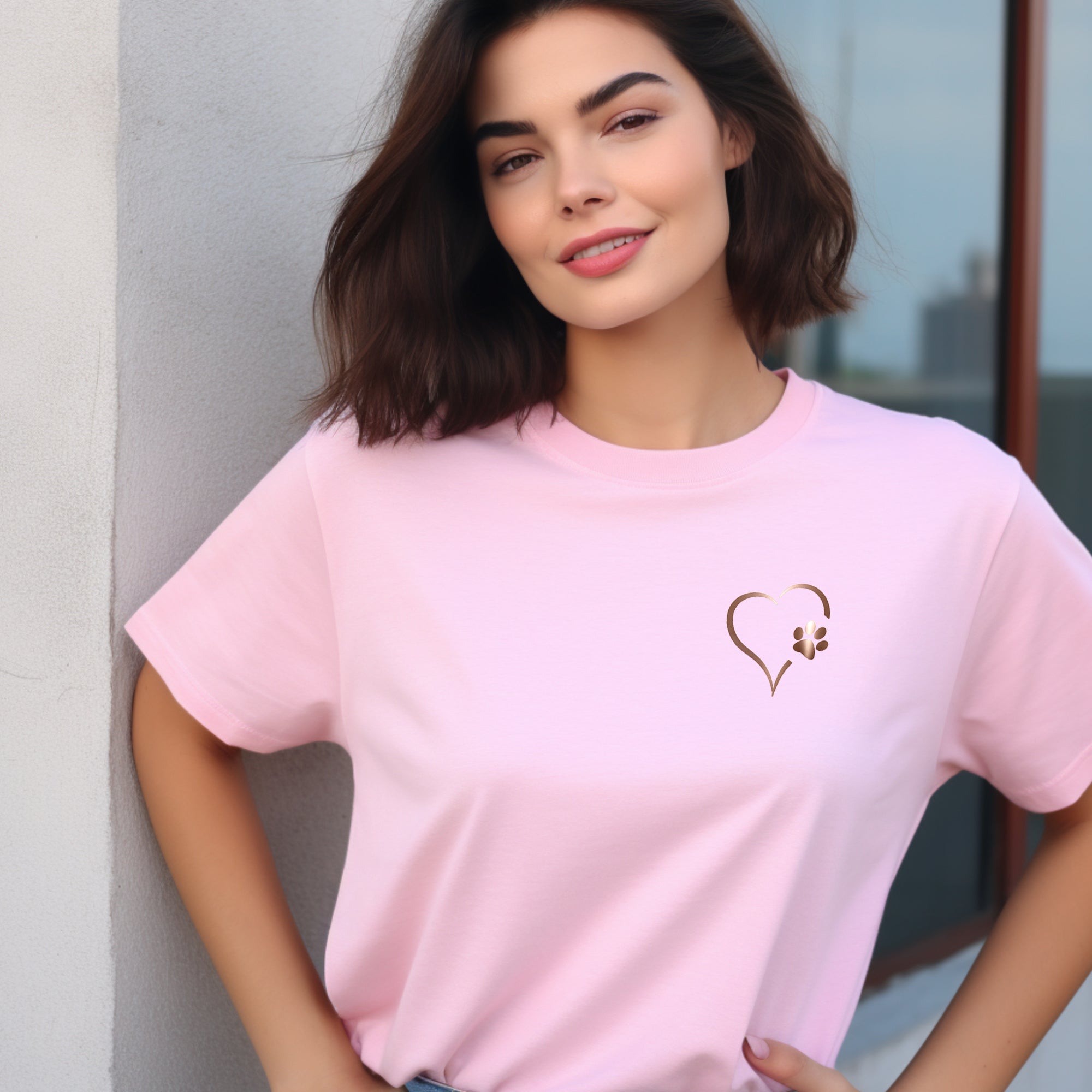 Rose Gold Heart and Paws T-Shirt - Soft Organic Cotton