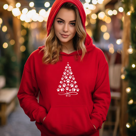 Paw Christmas Tree Hoodie - Red Size M - UK 14 (40")
