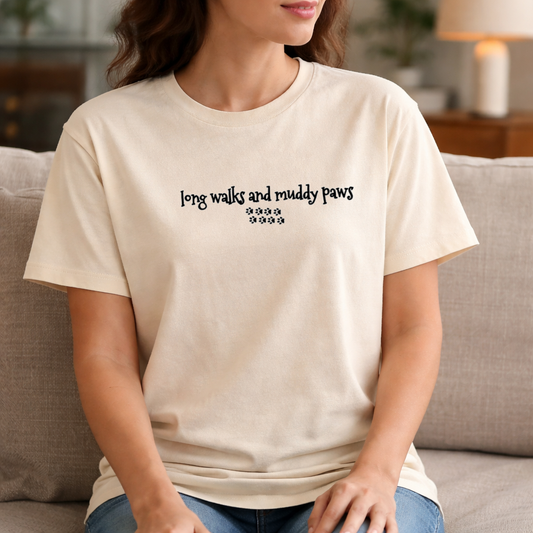 Long Walks & Muddy Paws T-Shirt - Natural Colour - Size L 41" (UK 16-18)