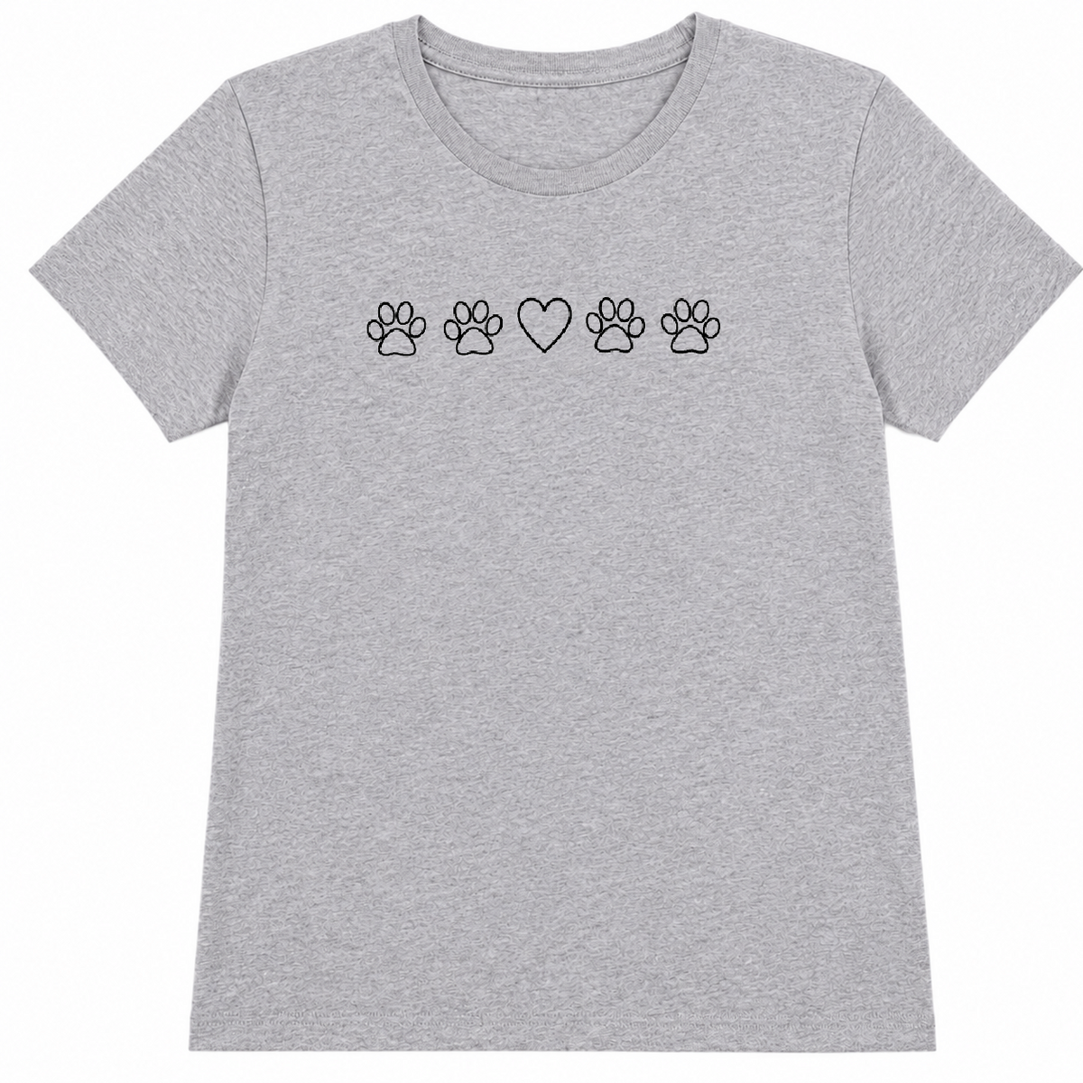 Paw Prints and Heart T-Shirt - Heather Grey Size XL UK 14-16 Ladies Fit