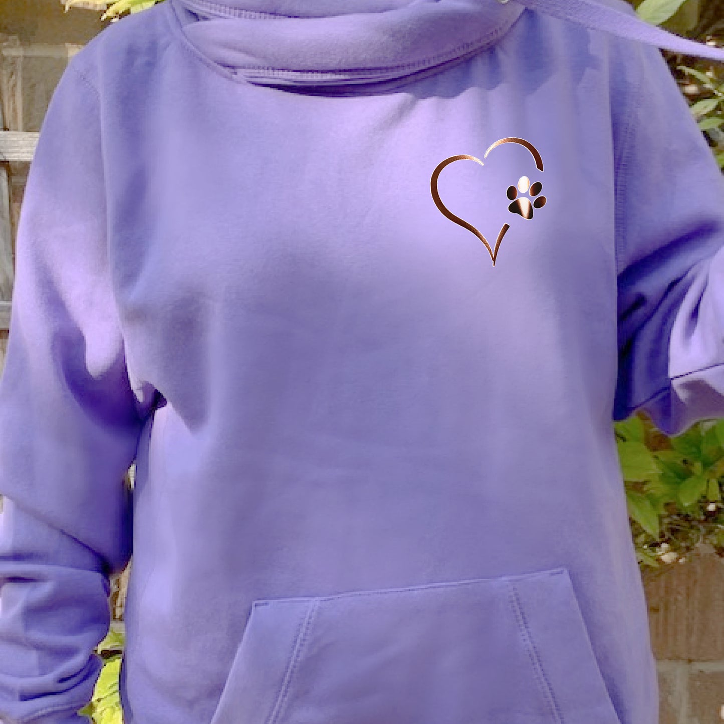 Rose Gold Heart and Paw Luxury Cowl Neck Hoodie - Lavender Size XXL - (UK 22-24)