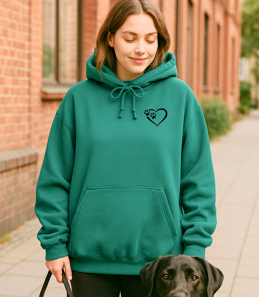 Heart and Paws Hoodie - Jade Size S - 36" (UK 10-12)