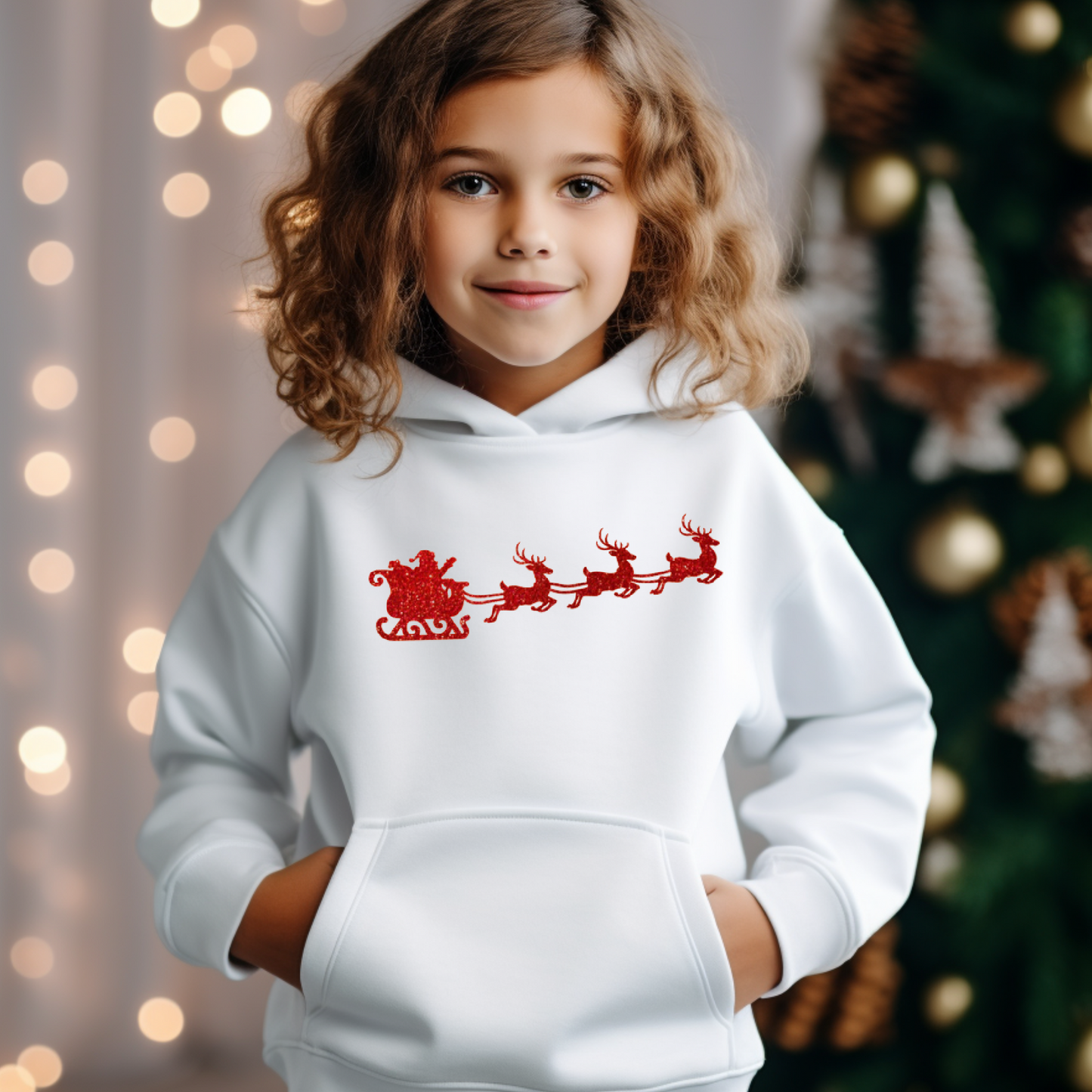 Santa and his Sleigh Kids Christmas Hoodie