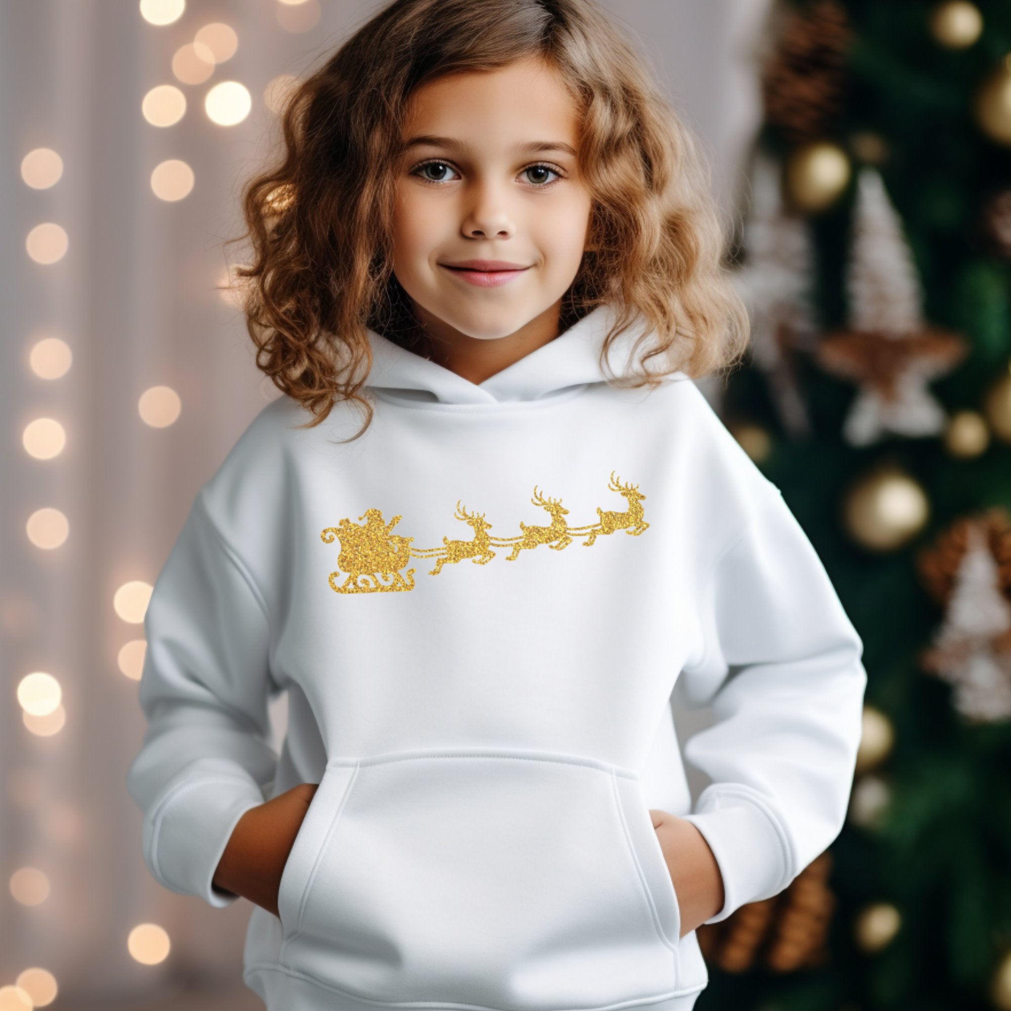 Christmas Kids Hoodie, Children's Christmas Sweater, Santa and his Sleigh Christmas Hoodie