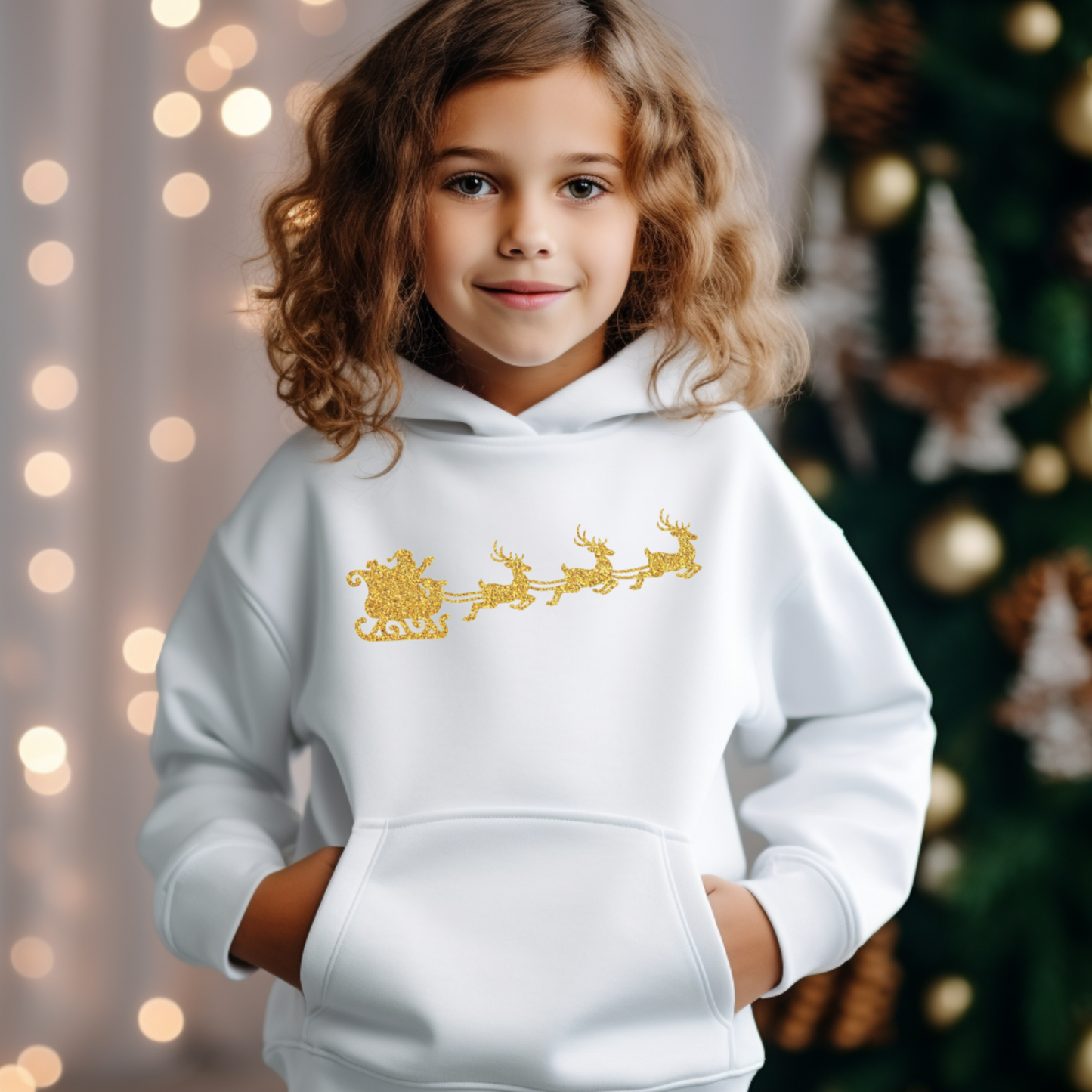 Santa and his Sleigh Kids Christmas Hoodie