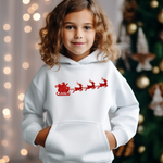 Load image into Gallery viewer, Christmas Kids Hoodie, Children&#39;s Christmas Sweater, Santa and his Sleigh Christmas Hoodie
