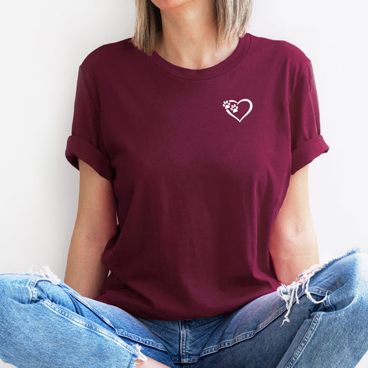 Heart and Paws T-Shirt - Burgundy Size L - UK 16-18 (41")