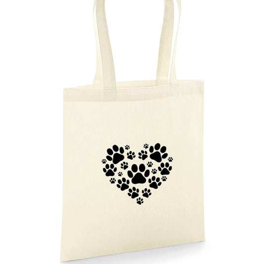 Paw Print Heart Natural Organic Tote Bag