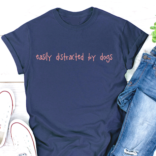 Easily Distracted by Dogs T-Shirt Navy Colour - Size L (UK 16-18)