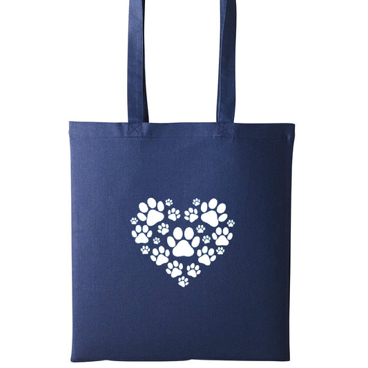 Paw Print Heart Navy Tote Bag