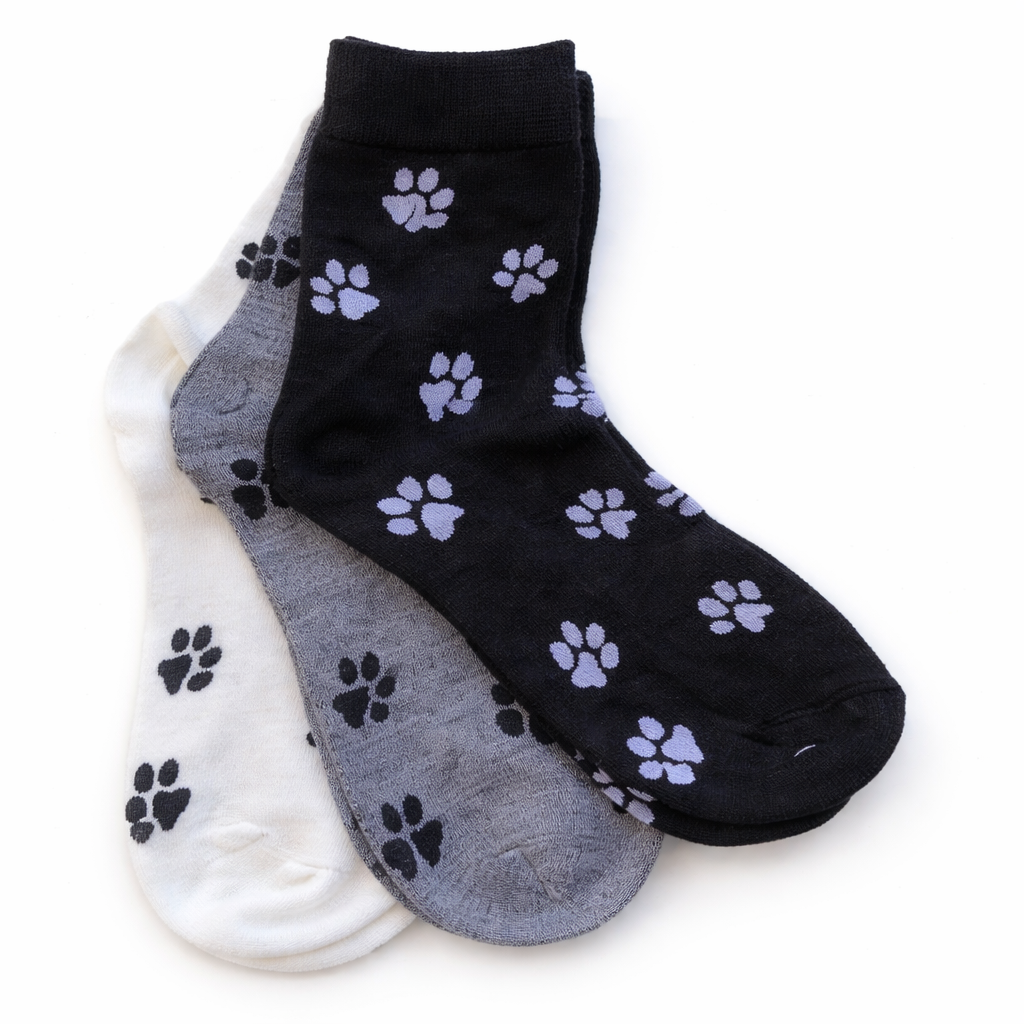 Set of 3 Little Paw Print Socks - Womens( 4-7 )