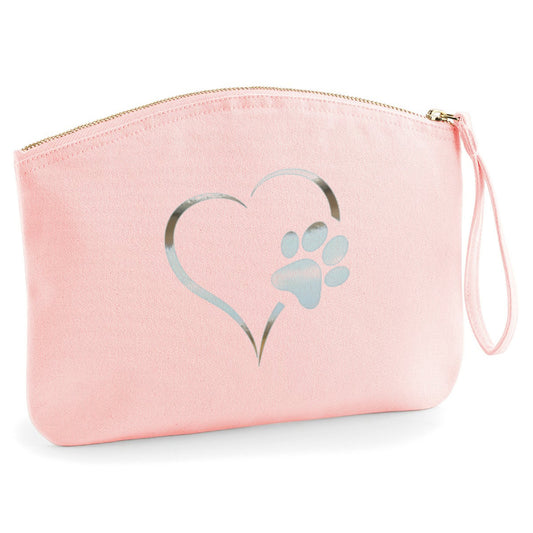 Large Pink Canvas Wristlet - Zipped Pouch with Wrist Strap