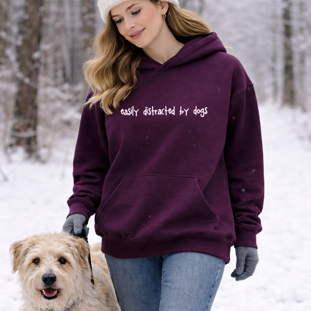 Easily Distracted by Dogs Hoodie -  Plum - Size M - UK 14 (40")