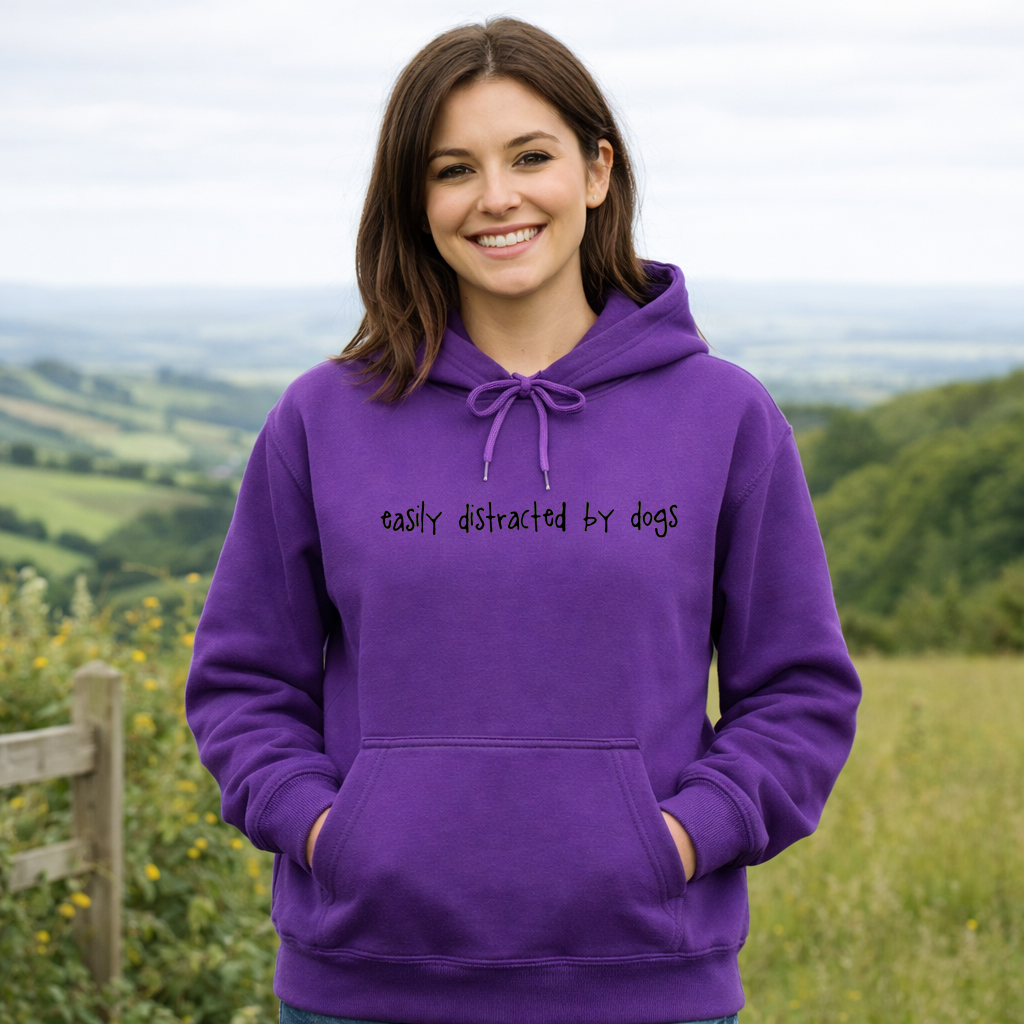 Easily Distracted by Dogs Hoodie - Purple Size M - UK 14 (40")