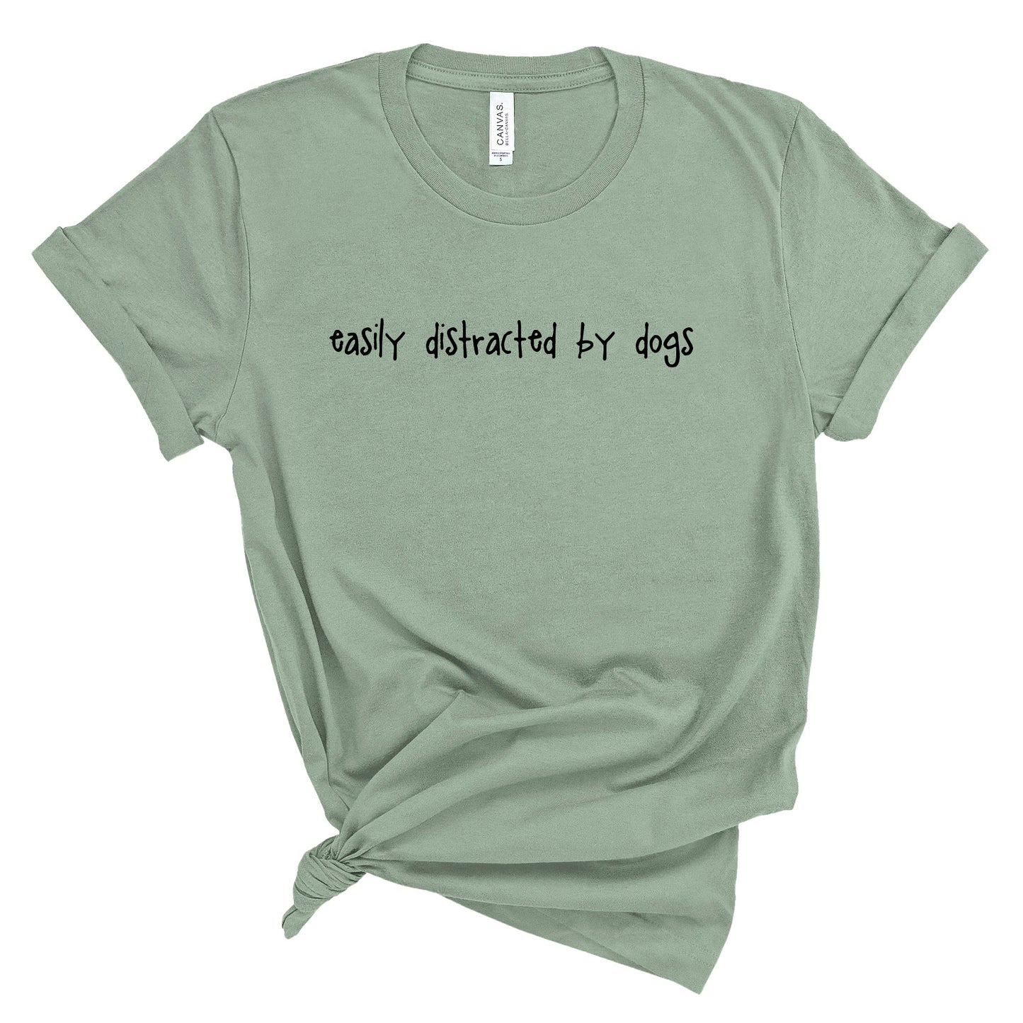 Easily Distracted by Dogs T-Shirt - Sage  - Size S - UK 6-8 Ladies Fitted T-Shirt