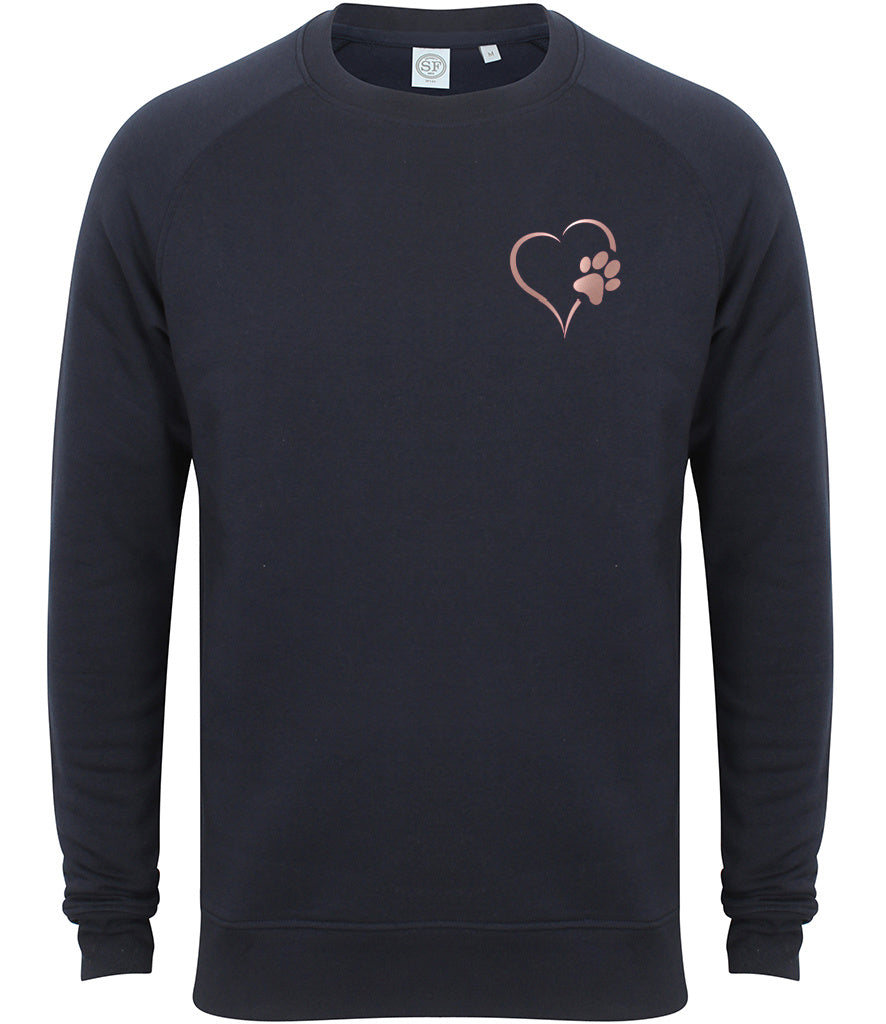 Rose Gold Heart and Paw Sweatshirt - Slim Fit Ladies Size S/UK10-12 (36") Navy