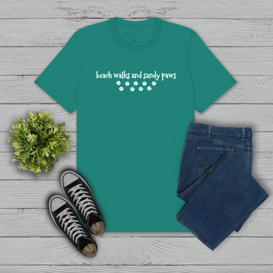 Beach Walks and Sandy Paws T-Shirt - Teal Size L - UK16-18 (41")