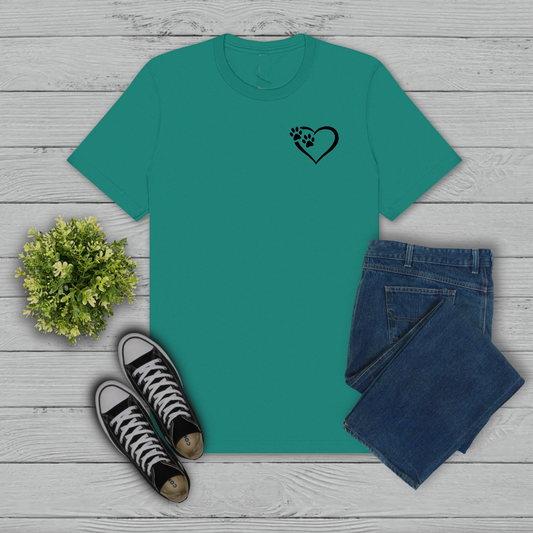 Heart and Paws T-Shirt - Teal Size M - UK 12-14 (38")