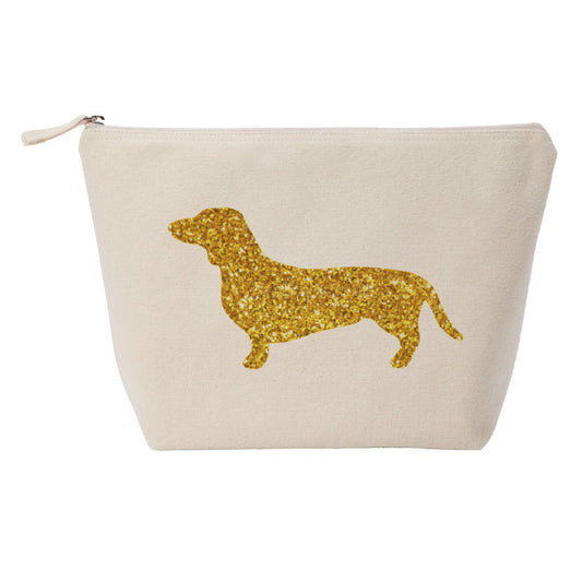 Dachshund Makeup Bag - Natural with Gold Dachshund