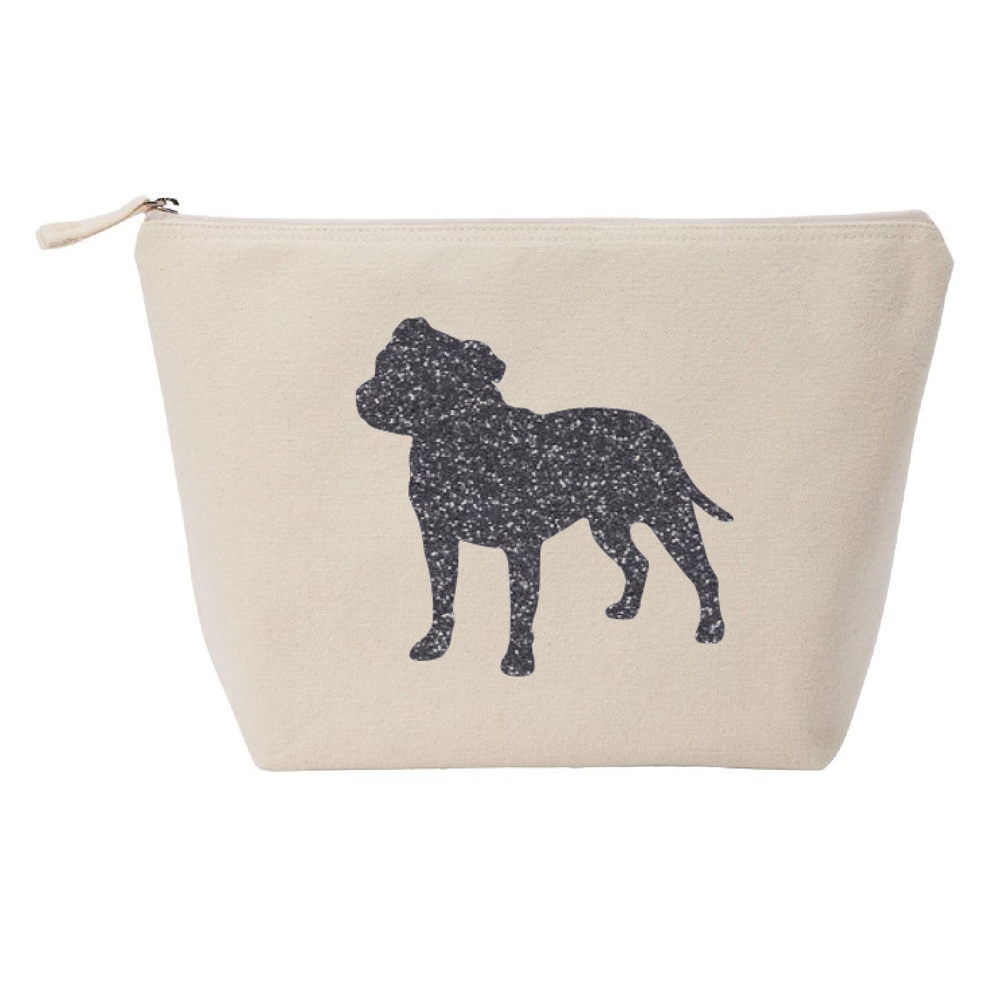 Staffordshire Bull Terrier Makeup Bag - Natural Canvas with Glitter Staffie